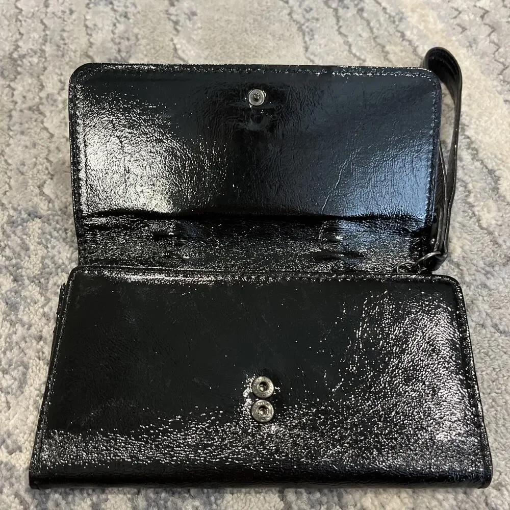 Elliott Lucca Black Patent Leather Trifold Clutch Wallet Wristlet